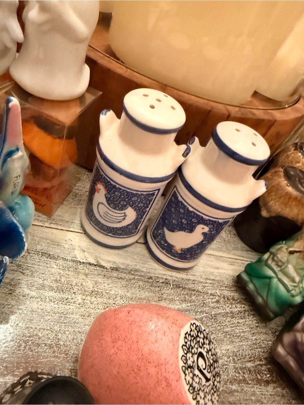 Blue and White Hen and Duck Ceramic Salt and Pepper Shakers - Home Accents